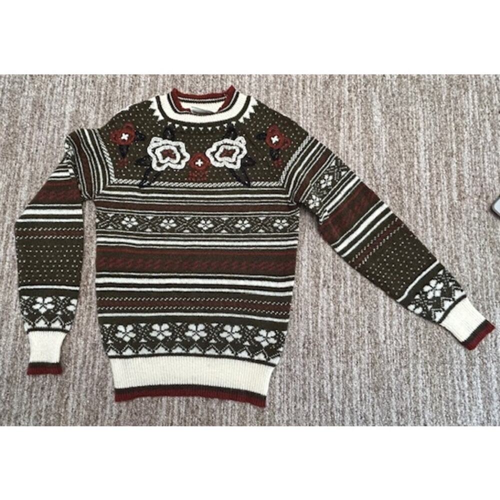 Vintage 1970s Alex Colman Acrylic Embroidered Womens Sweater Size Medium